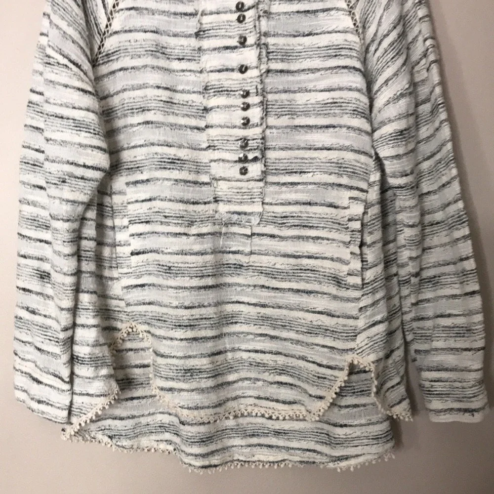 Free People Women's Henley Textured Striped Pullover Top Small